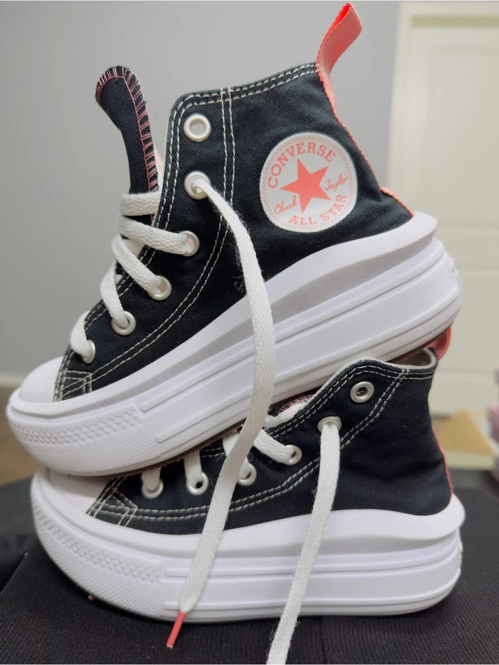 Converse Kids High-Top Sneakers in Black with Pink Accents